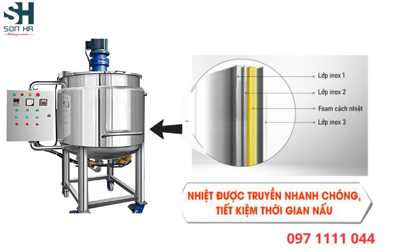 Cấu tạo của bồn khuấy gia nhiệt inox 3 lớp