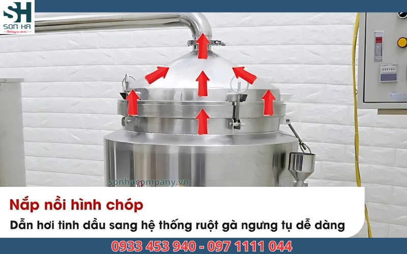 Nắp nồi hình chóp giúp ngưng tụ hơi nước hiệu quả